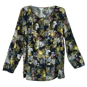 J.Jill Sample Tunic Top Long Sleeve 100% Rayon Women's Size Large Navy Floral.